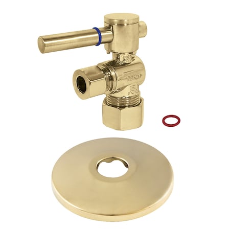 Kingston Brass CC53302DLK 5/8-Inch X 3/8-Inch OD Comp Quarter-Turn Angle Stop Valve with Flange, Polished Brass CC53302DLK